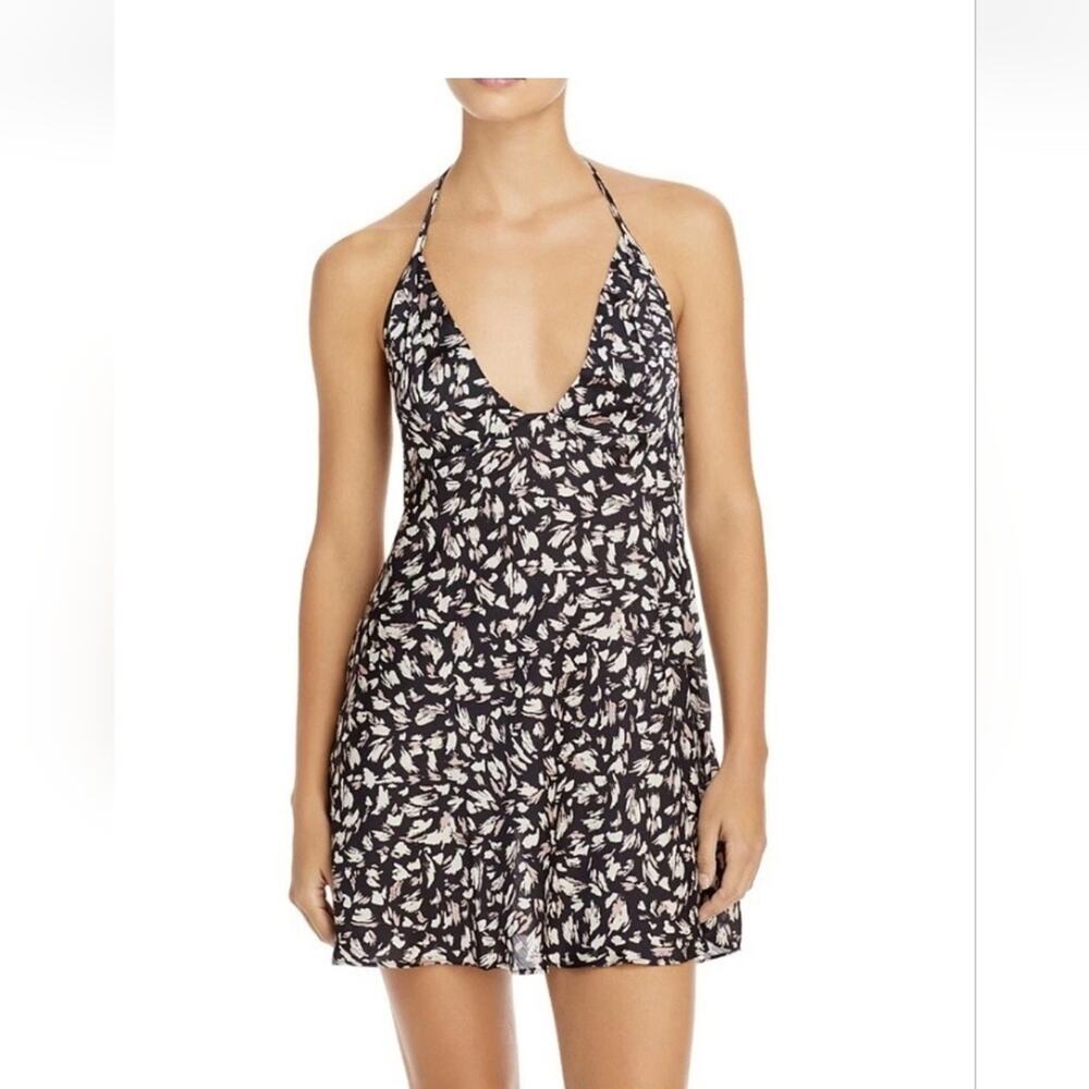 Free People Hang On Halter Mini Slip Dress Brushstroke Print Size M